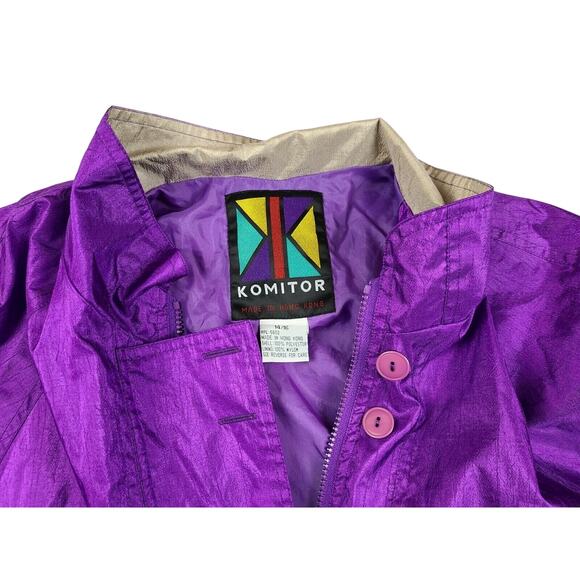 Womens Vintage Windbreaker Jacket 80s Size 14 16 Purple Komitor - Picture 5 of 5